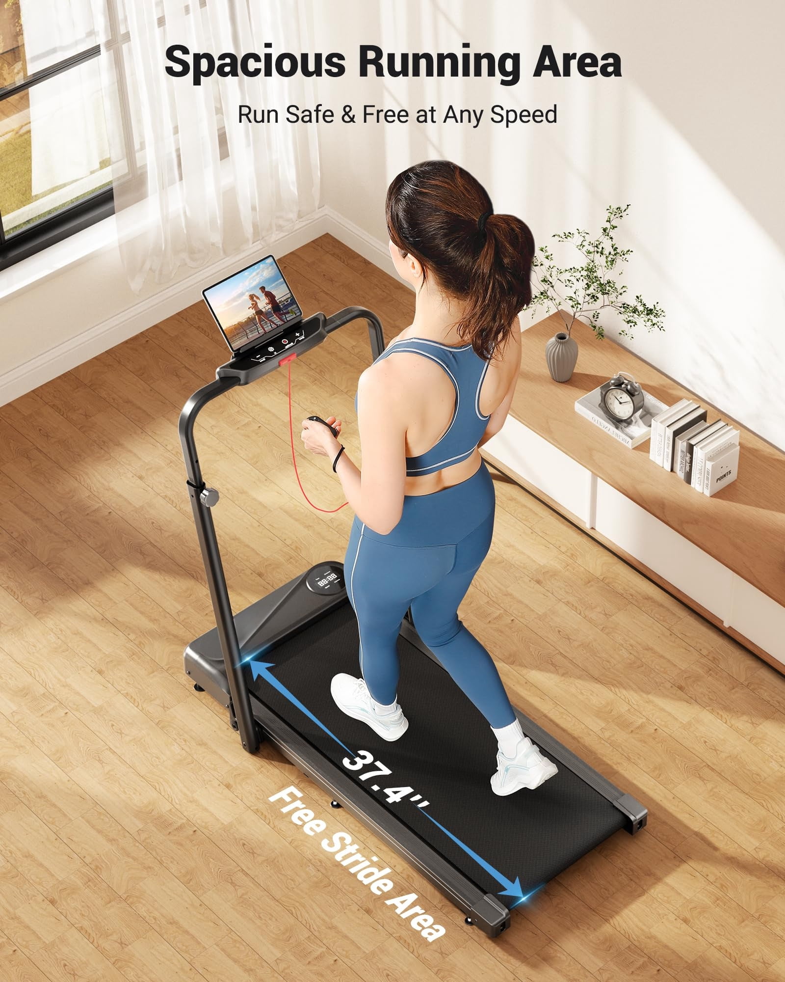 COFUNOK Walking Pad, 2 in 1 Foldable Treadmills for Home, 2.5HP Under Desk with Handle Bar, 16" Widened Running Belt, with Remote Control