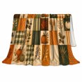 thumbnail image 2 of Farmhouse Harvest Pumpkin Patchwork Fall, Rustic Botanical Portrait, Warm Flannel Blanket for Ranch House and Living Room, Animal Lovers Thanksgiving Gift, Rustic Home Decor, 2 of 9