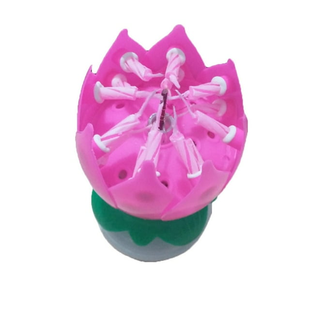 New Double-deck Rotating Music Lotus Flower Candle For Birthday