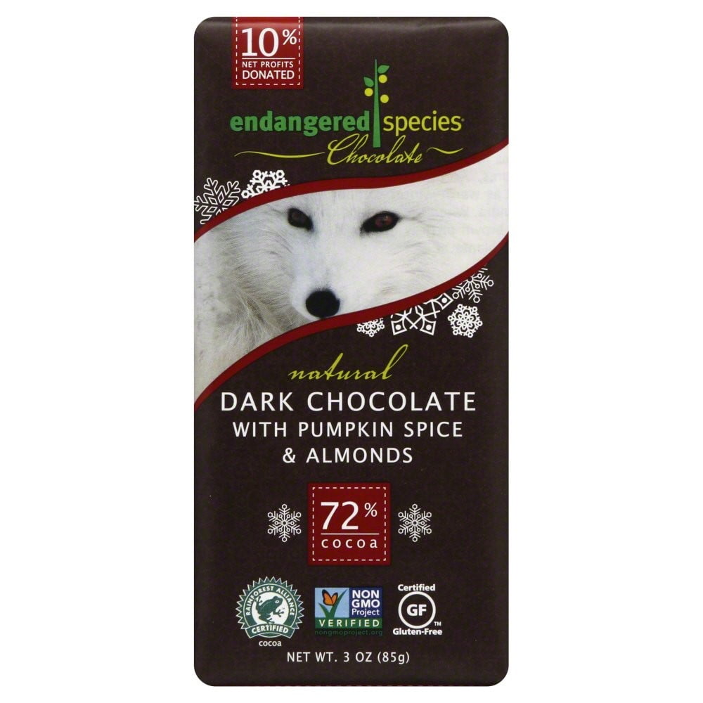 Endangered Species Dark Chocolate with Pumpkin Spice and Almonds, 3.0 OZ by Endangered Species