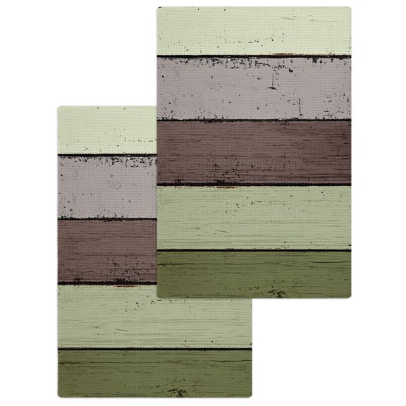 Sage Green Grey Kitchen Dish Towels for Drying Dishes Set of 2, Vintage Stripe Farmhouse Wood Grain Waffle Weave Microfiber Hand Tea Bathroom Towels Quick Dry & Absorbent Towel 15.7x23.6