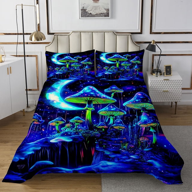 Erosebridal Ensembles de Courtepointe Botanique à Champignons pour Lit Format Grand, Ensemble de Literie à Plantes Dégradées, Décor à Imprimé Lune de Rêve, Léger, 3 Pcs