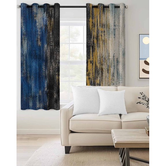 Modern Splash Blackout Curtains Light Blocking Print Window Curtains, Absorbent Vintage Oil Painting Gradient Thermal Insulated Window Drapes for Living Room Kitchen Cafe (2 Panels, 104"W x 84"L)