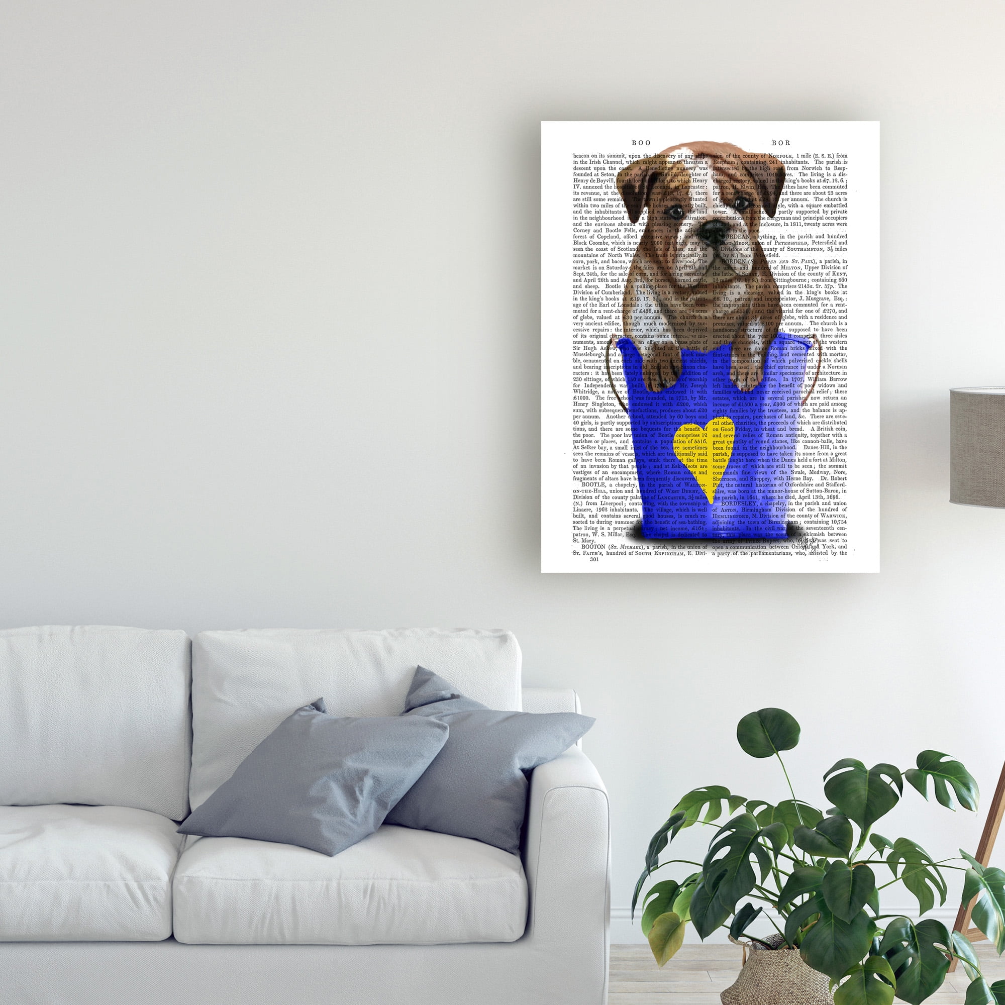 Trademark Fine Art 'Bulldog Bucket Of Love, Blue' Canvas Art by Fab Funky