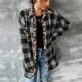 thumbnail image 2 of Leopard Print Jacket Ladies Houndstooth Leopard Print Contrast Plaid Long Sleeve Shirt Jacket, 2 of 6