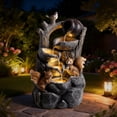 thumbnail image 2 of 30.1" Squirrel & Tree Stump Cascading Water Feature,Outdoor Water Resin Fountain with LED Lights for Patio,Backyard,Porch,Yard,Gray, 2 of 8
