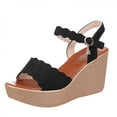 thumbnail image 4 of UTTOASFAY Women Open Toe Solid Slope Heel High Heels Buckle Shoes Sandals Black 9(40), 4 of 8
