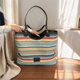 thumbnail image 1 of Bolso de playa de paja a rayas de colores bolso de mano de PU bolso de viaje para mujer (negro), 1 of 9