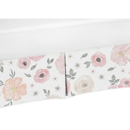 UPC: 0846480053910 | Blush Pink Grey and White Watercolor Floral Crib Skirt by Sweet Jojo Designs
