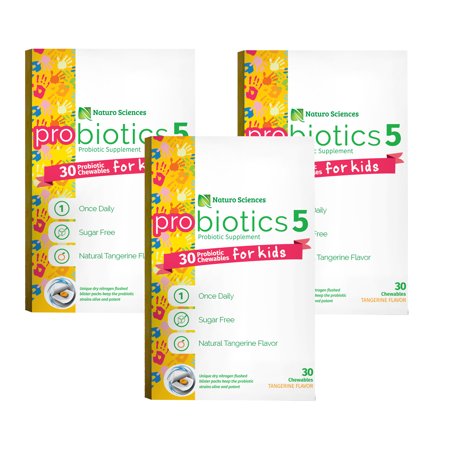 Naturo Sciences Chewable Kids Probiotics for Children With Vitamin C & Sugar Free, Tangerine, 30 Chews, 3 Pack