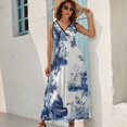 thumbnail image 5 of Chinoiserie Toile Blue Dress Summer Street Style Bohemia Long Dresses Female Sleeveless Printed Maxi Dress, 5 of 9