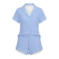 thumbnail image 3 of Stamzod 2 Piece Loungewear Sets Woman Short Sleeve Pajama Set Sleepwear Ruffle Button Down Pjs Matching Sets Blue XXL, 3 of 8