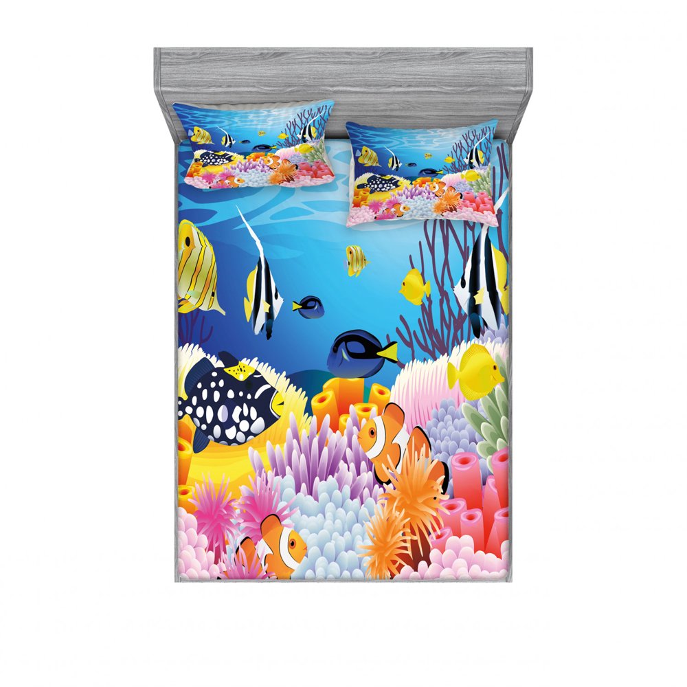 Fish Bedding Set with Sheet & Covers, Water Life Different Kind of