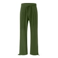 thumbnail image 3 of Dpytoraw Womens Daily Mid Waist Pockets Elastic Waist Solid Loose Pants Casual Long Trousers Pull-On Casual Pants Women Green XXXL, 3 of 4