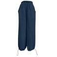 thumbnail image 3 of Lenpel Cotton Linen Pants for Women Lightweight Pleated Wide Leg Baggy Trousers Lounge Flowy Comfy Beach Vacation Clothes, 3 of 7