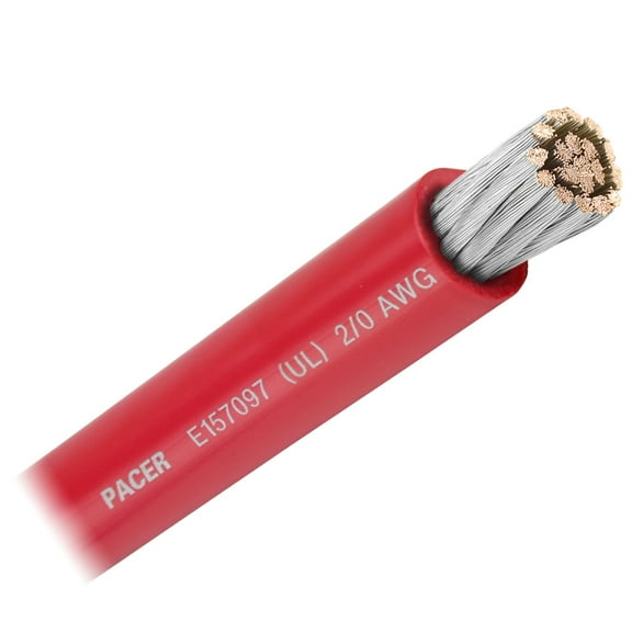 Pacer Red 2/0 AWG Battery Cable - Sold By The Foot | Bundle of 2