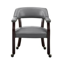 Bowery Hill Traditional Gray Faux Leather Arm Chair with Casters