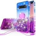 thumbnail image 1 of SOGA Rhinestone Liquid Quicksand Cover Cute Girl Phone Case Compatible for Samsung Galaxy S10 Case, with RingStand for Magnetic Car Mounts and Lanyard - Purple / Blue, 1 of 5