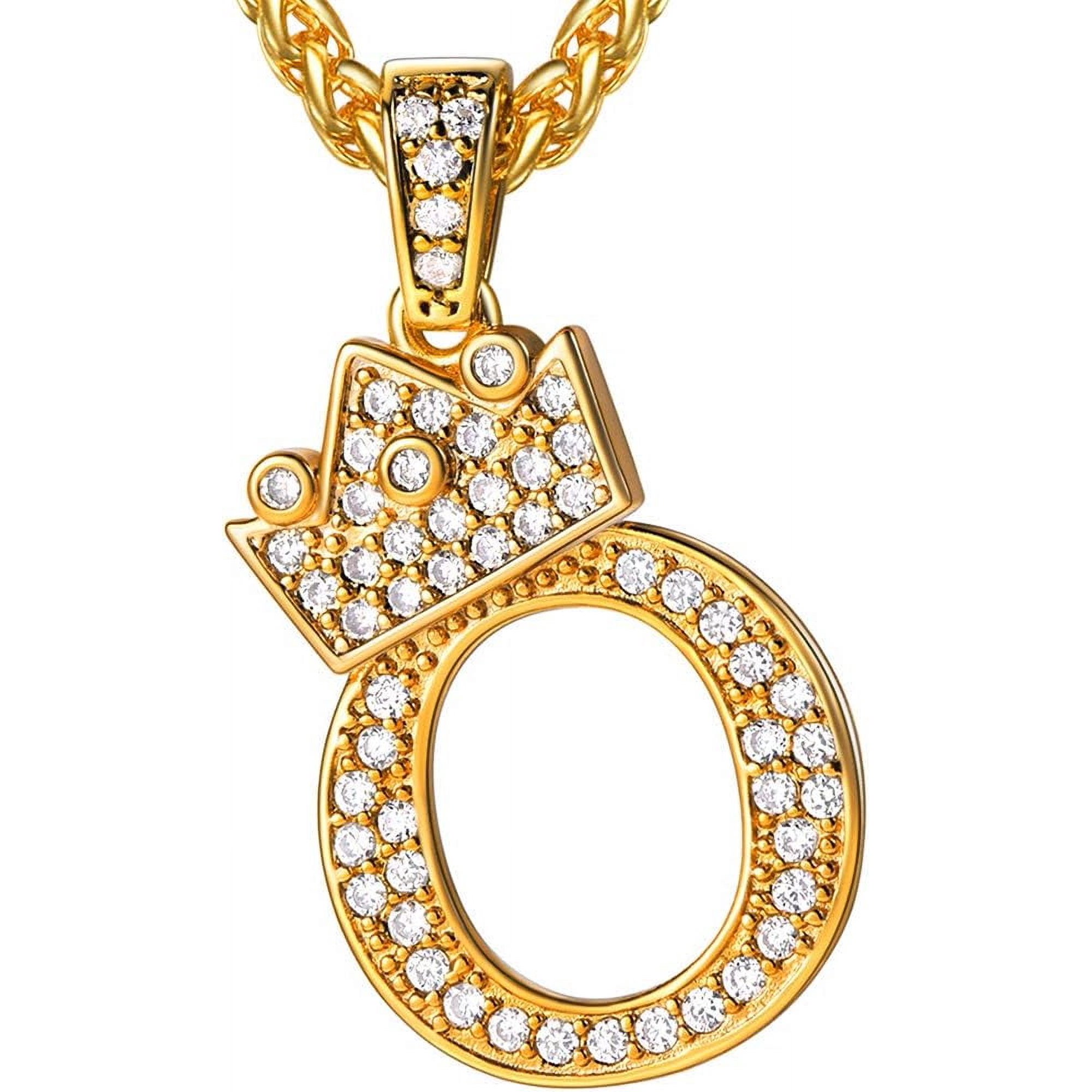 Crown Initial A-Z Necklace, Iced Out Letter Pendant With 22-24 Inch Chain, Men Women Bling Hip Hop Alphabet Name Jewelry Big Initials Necklaces Color Steel,Black,Gold[o803]