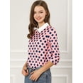 thumbnail image 2 of Disfraz de Halloween para mujer Allegra K Polka Dots Contraste Peter Pan Collar Top 3/4 Mangas Rosa S, 2 of 6