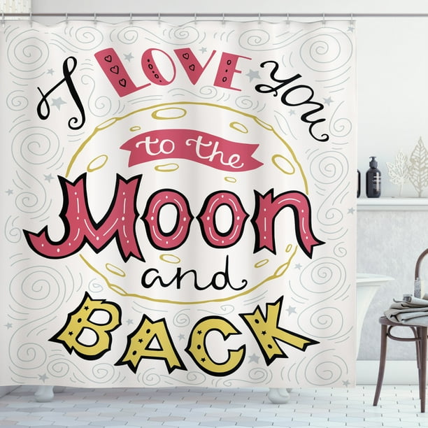 I Love You Shower Curtain, I Love You to the Moon and Back Phrase Hand