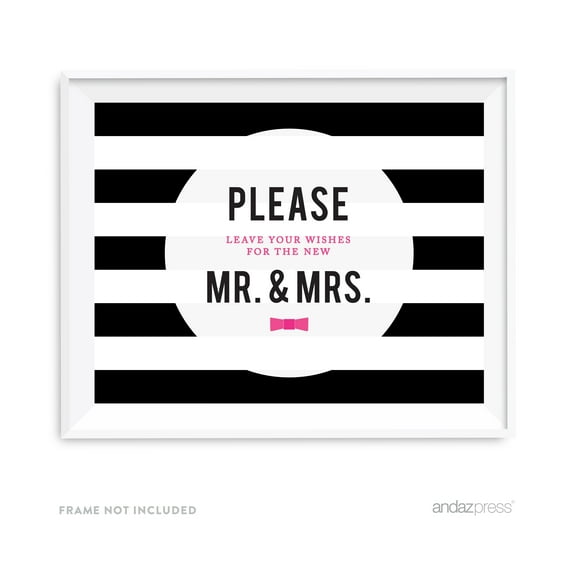 Leave Your Wishes For New Mr. & Mrs.  Modern Black and White Stripes Wedding Party Signs, 1-Pack