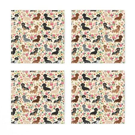 

Linen Cotton Canvas Cocktail Napkins (Set of 4) - Dachshund Floral Vintage Flowers Dachshunds Cute Dogs Florals Print Cloth Cocktail Napkins by Spoonflower