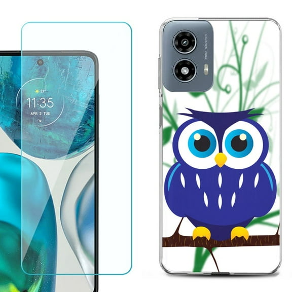 OneToughShield ® Shockproof Phone Case Compatible with Motorola Moto G Power 5G 2024, with Tempered Glass Screen Protector - Blue Owl