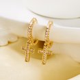 thumbnail image 4 of NICKSUN Minimalist Paved Cubic Zirconia Cross Dangle Hoop Earrings, Classic Rhinestone Cross Drop Huggie Earrings, 4 of 7