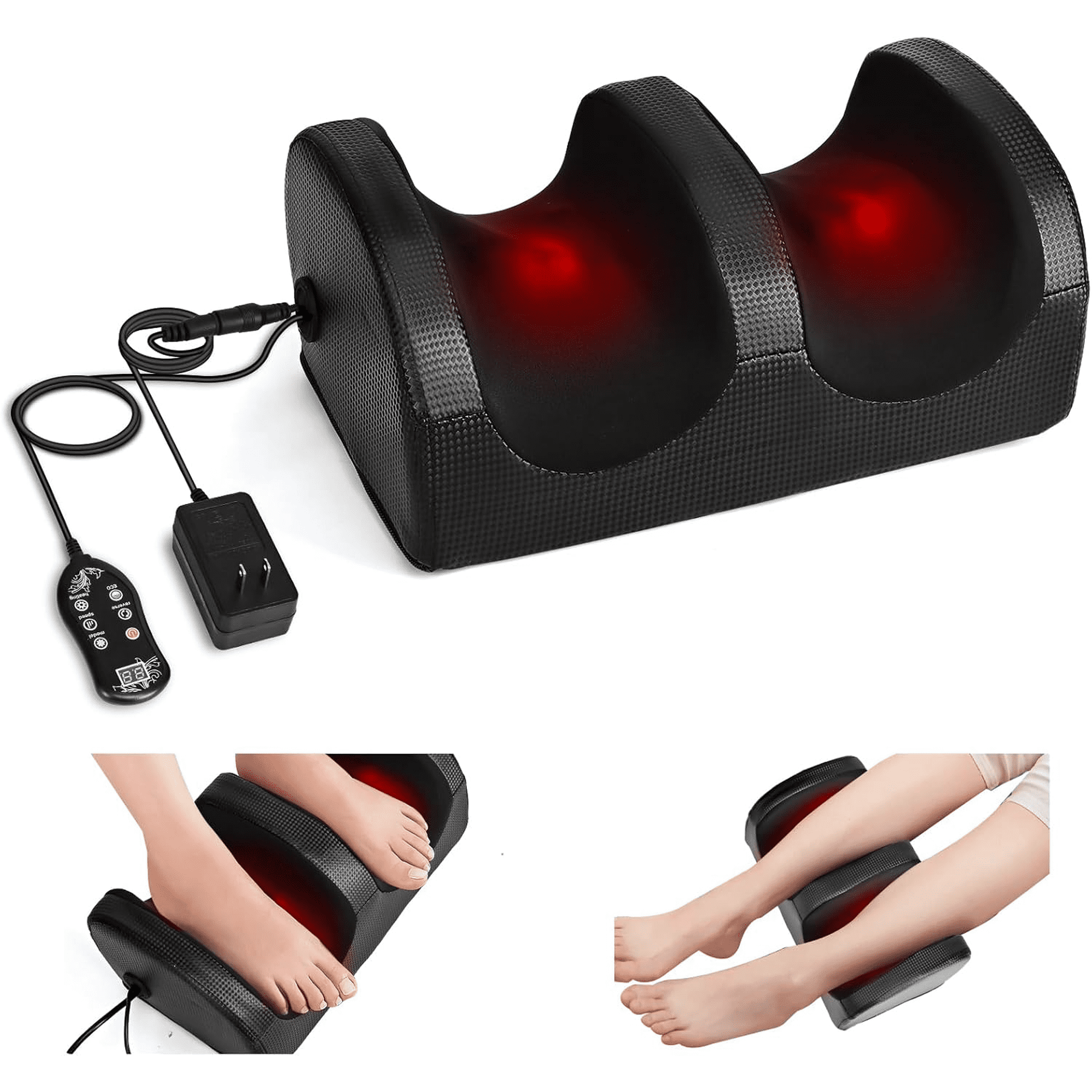 MOONORAH Foot Massager Machine with Heat & Foot Roller,Deep Tissue Massager for Plantar Fasciitis,Wired Remote, Gifts for Women Men(Black)