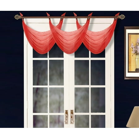 K36 RED 1-PC Solid Voile Sheer WATERFALL Valance Window Treatment With 2 Grommets On Top 55