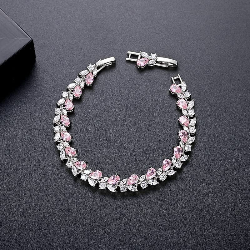 PAENENPH 14K Gold Bohemian Crystal Bracelet for Women,Luxury Branch Shape Natural Pink Crystal Charm Bracelet,Fashion Bracelet Jewelry Gift for Her
