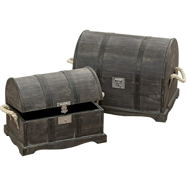 Cape Cod Treasure Chests, Set of 2, Trunks, Storage Boxes, Faux Leather