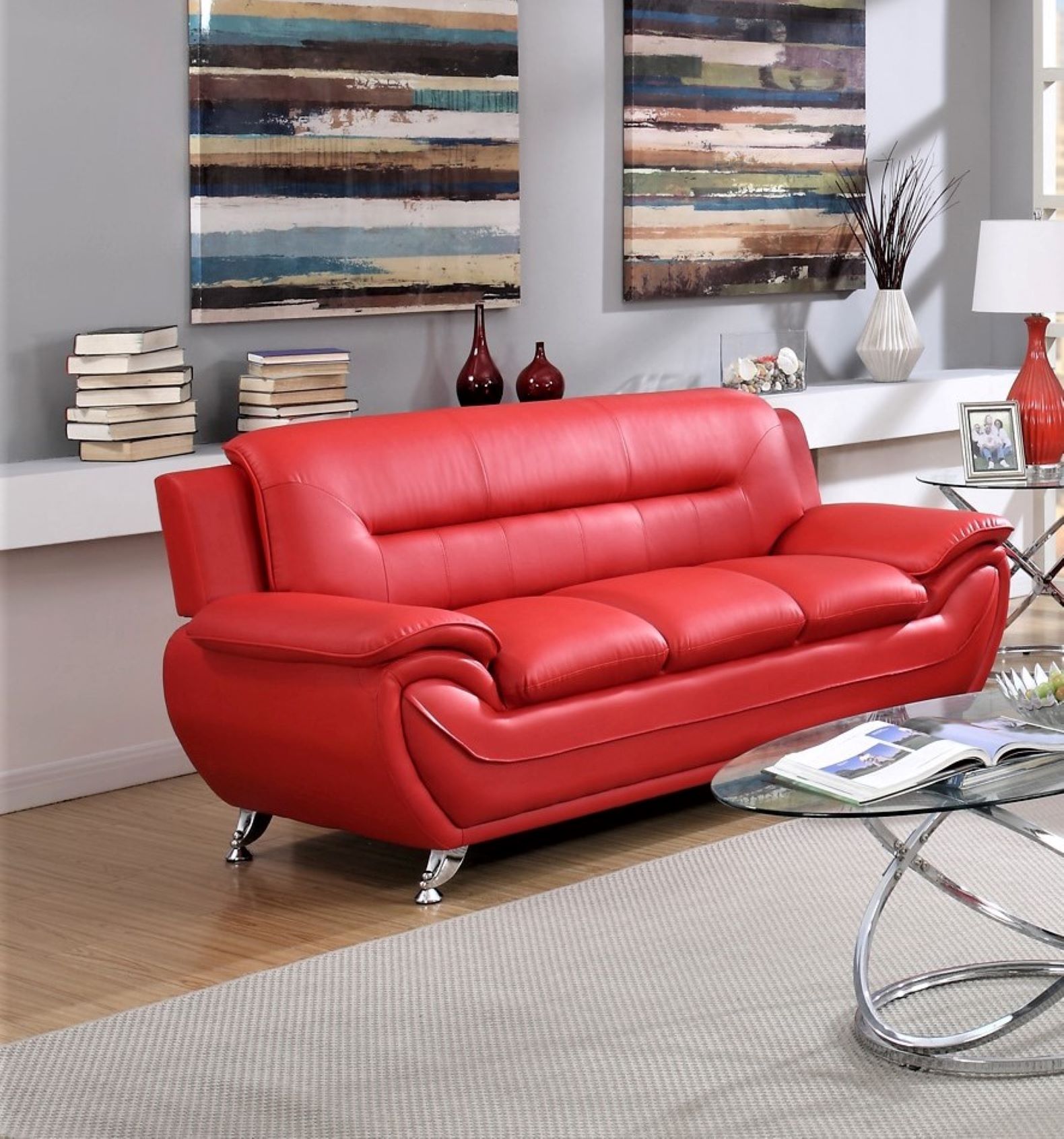 Uspridefurniture Sanuel Faux Leather 2Pcs Living Room Sets, Red
