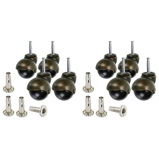 Paquete de 8 Ruedas Giratorias de 2 Pulgadas con Vástago de Bola con Enchufes, Rueda Giratoria Vintage para Muebles, Sofá, Silla, Gabinete