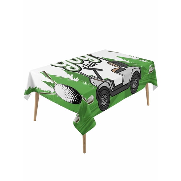 Golf Rectangle Tablecloth, Green Forest Tree Balls Clubs Sports Cartoon Waterproof & StainResistant Tablecloth, Washable Oil-proof Table Cover for Dining/Party/Wedding/Camping/Buffet 54x108 In