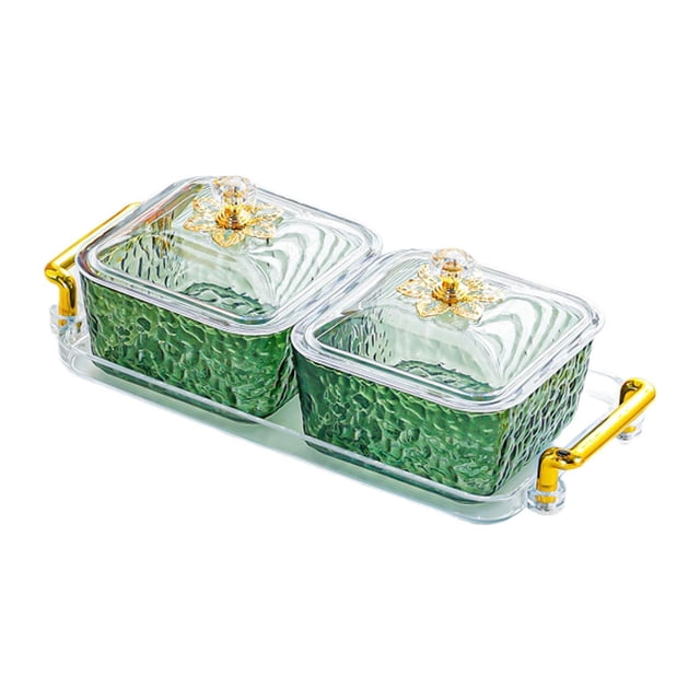 Bandeja de frutas secas, plato para dulces, contenedor de almacenamiento de alimentos, recipientes para condimentos, tarro de para encimera, Green 2 cuadrícula