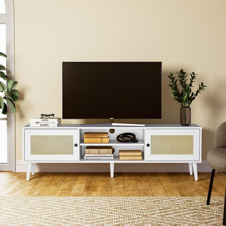 White rattan 2024 tv stand