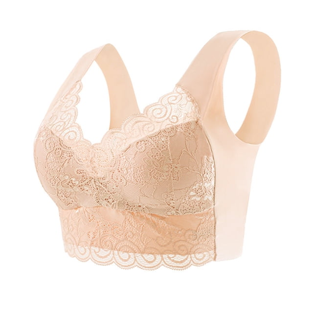 GDREDA Soutien-Gorge Extensible en Polyester pour Femmes Grande Taille Dos Rassemblé Sans Armature Dentelle Poitrine Enveloppée sous-Vêtements Fixation une Taille Soutien-Gorge de Nuit Sans Couture Gilet Kaki,TTTG