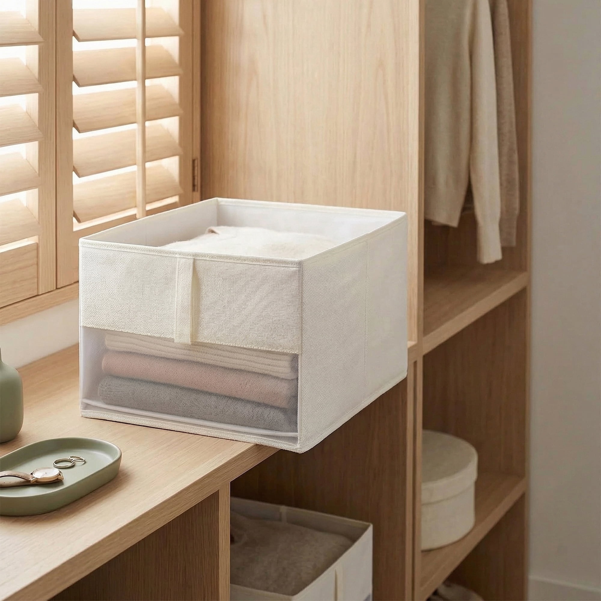 Unique Bargains 1pc Collapsible Fabric Storage Bins White 20.9*13.2*9.1in
