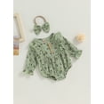 thumbnail image 4 of Infant Baby Girl Fall Clothes 3M 6M 9M 12M Long Sleeve Floral Print Ruffle Romper Onesie with Headband Newborn Winter Outfits, 4 of 10