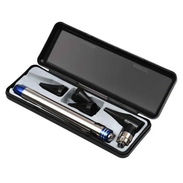 2 in 1 Otoscope and Eyes Diagnostic Tool Kit with LED Light 4mm Replaceable Ear Tips Portable Stainless Steel Handheld Optical Otoscope Ears Diagnostic Supplies