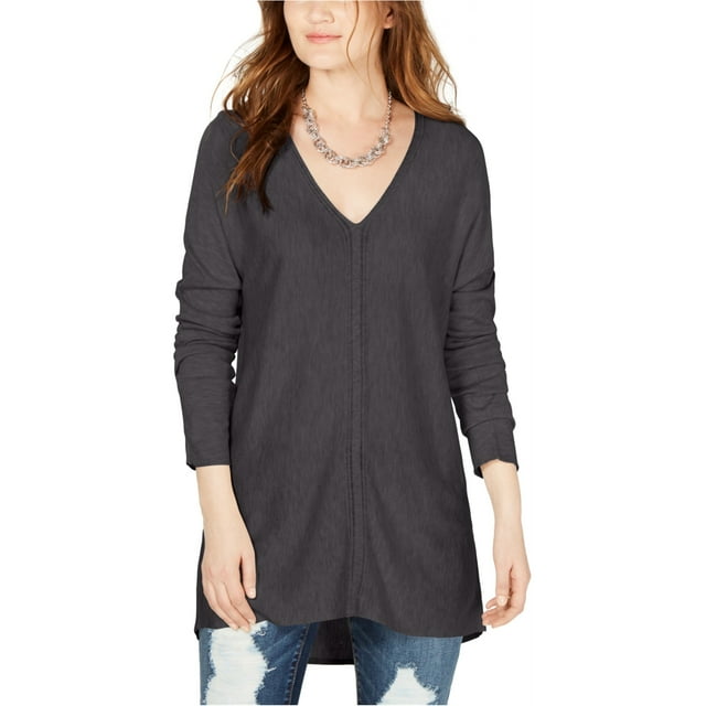 I.N.C Womens V-Neck Tunic Sweater, Grey, X-Large