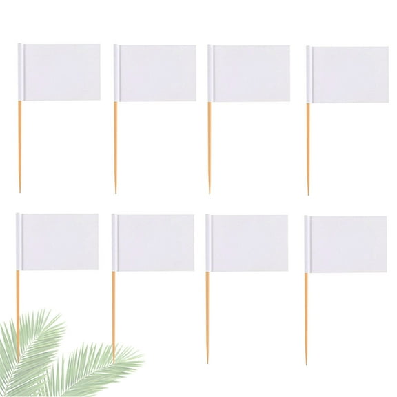 IDEANATEGRATE 100Pcs Diy Flag Toothpicks White Wood Paper For Cake Toppers Party Festival