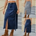 thumbnail image 2 of PUMISAS Cargo Skirts For Women Soft High Elastic Waist Solid Color Mid Slit Skirts Casual Loose Mid-Length Jean Skirts With Side Pockets, 2 of 9
