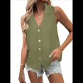 thumbnail image 3 of Blusa Tipo Túnica Informal con Cuello en V y Botones, Sin Mangas, para Mujer Verde M, 3 of 7