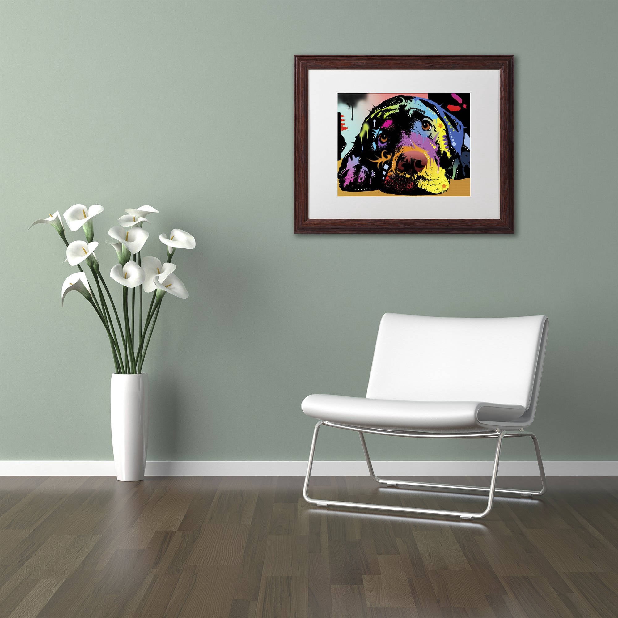 Trademark Fine Art "Lying Lab" Canvas Art by Dean Russo, White Matte, Wood Frame