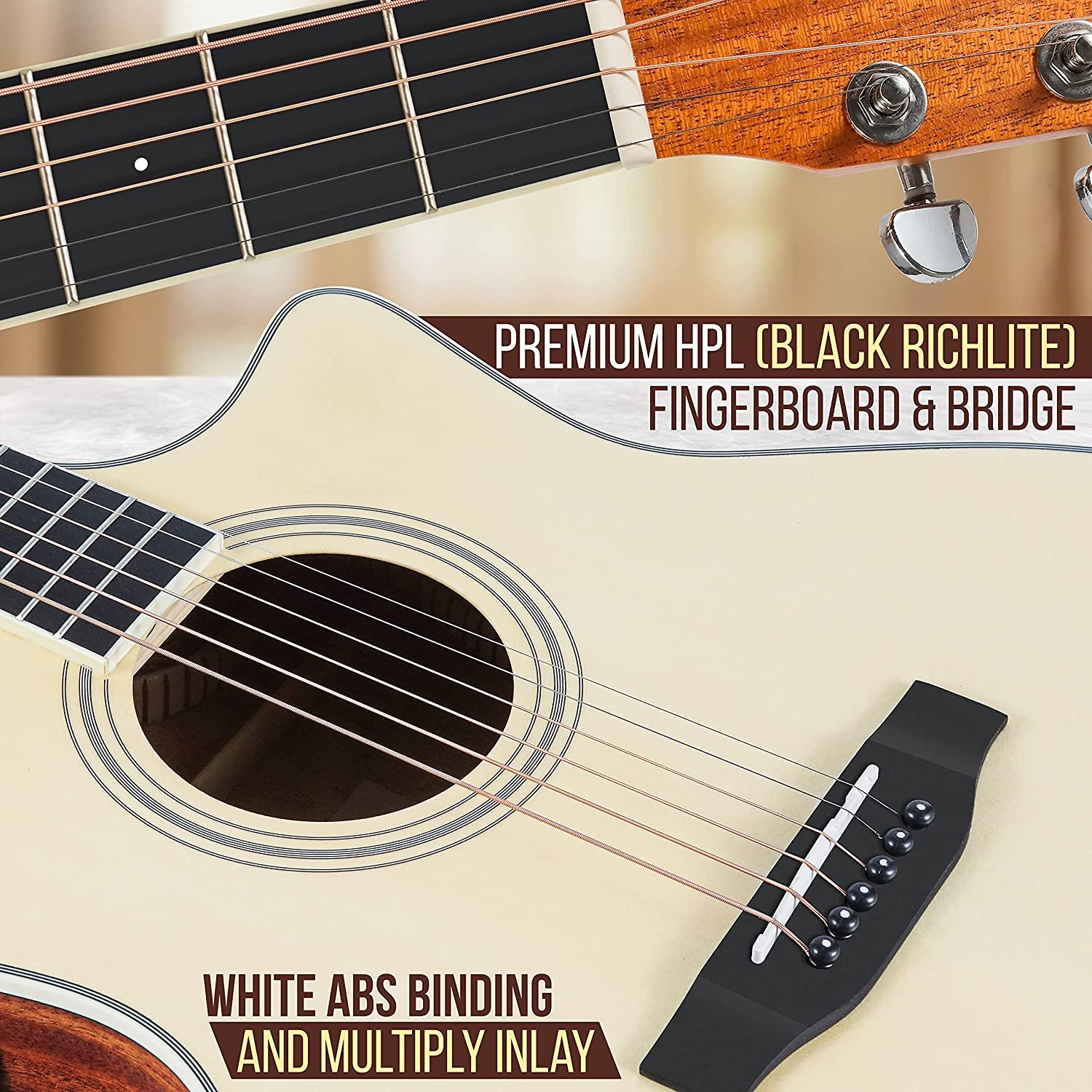 Pyle Premium Electric Acoustic Guitar w/Spruce Top and Mahogany Sides - Full Size Standard Dreadnought Cutaway Natural Matte Finish w/Full Starter Kit Gig Bag, 4-Band EQ, Rechargeable Clip Tuner