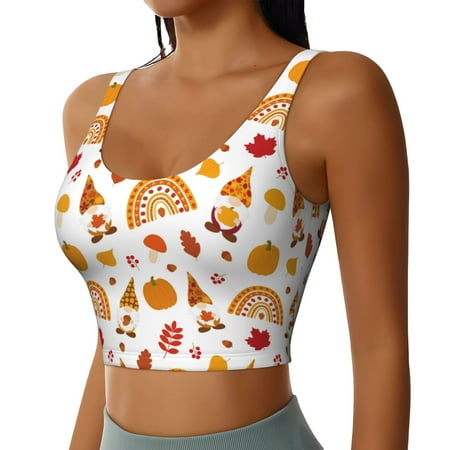 Picia Fall Gnomes Harvest Sports Bra for Women Padded Strappy Sports Bras Medium Support Yoga Bra with Removable Cups Running Yoga Bra-X-Large
