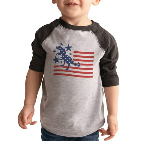 

7 ate 9 Apparel Kids Patriotic 4th of July Shirt - Dinosaur Flag Dino USA Grey Shirt 18 Months